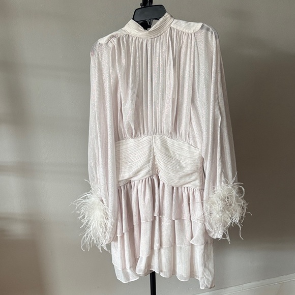 Loves A Metallic Chiffon Feather Trim Ruched Dress - STUNNING! MSPR 159 - Picture 6 of 9